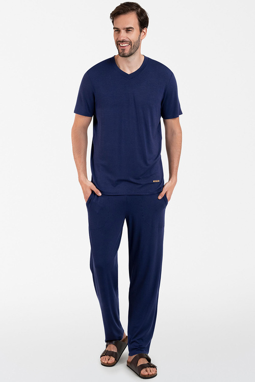 Italian Fashion Akord Men kr.r. dł.sp. Nocna piżama, granat