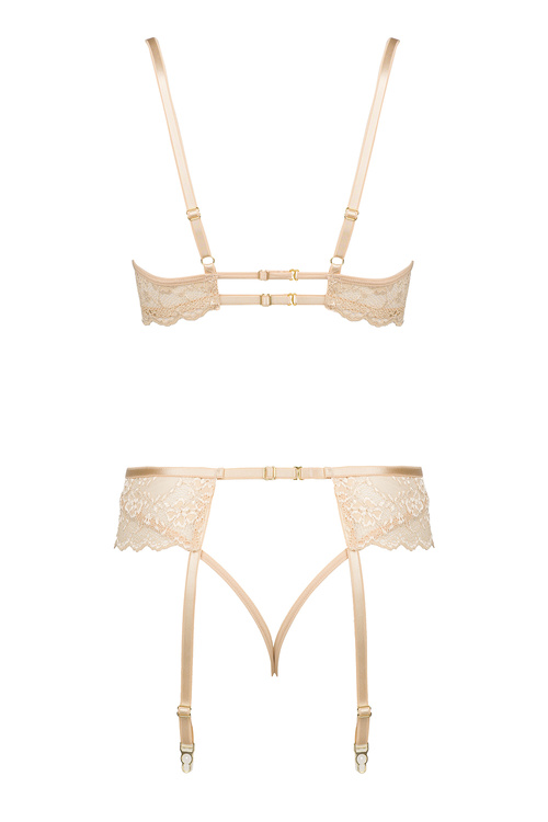 Beauty Night Rose set BN6725 Нічна комплект: бюстгальтер + стрінги + пояс для панчіх, бежевий