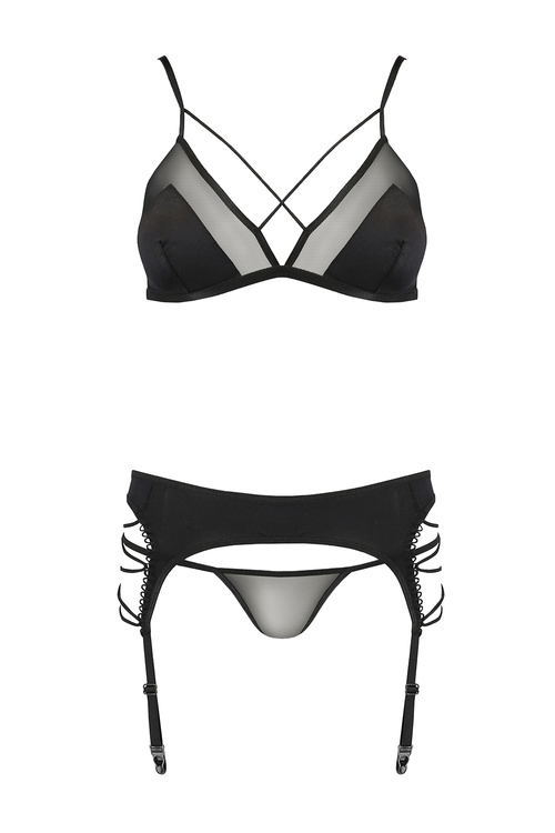 Avanua Quella set Nocna komplet biustonosz + stringi + pas do pończoch, black