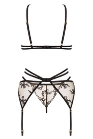 Beauty Night Aisha set BN6691 Нічна комплект: бюстгальтер + стрінги + пояс для панчіх, чорний
