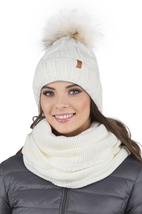 Vivisence 7014 Kmpl+R Komplet czapka+komin+rękawiczki, ecru