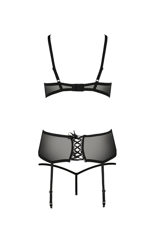 Casmir Aurelia set Nocna komplet półbiustonosz + stringi + pas do pończoch, black