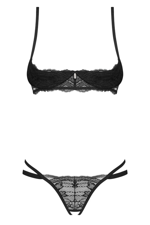Obsessive Nutris 2-pcs crotchless set Nocna komplet biustonosz + stringi, czarny