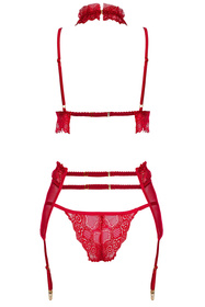 Beauty Night Velvet Sin set BN6762 Нічна комплект: бюстгальтер + стрінги + пояс для панчіх, червоний