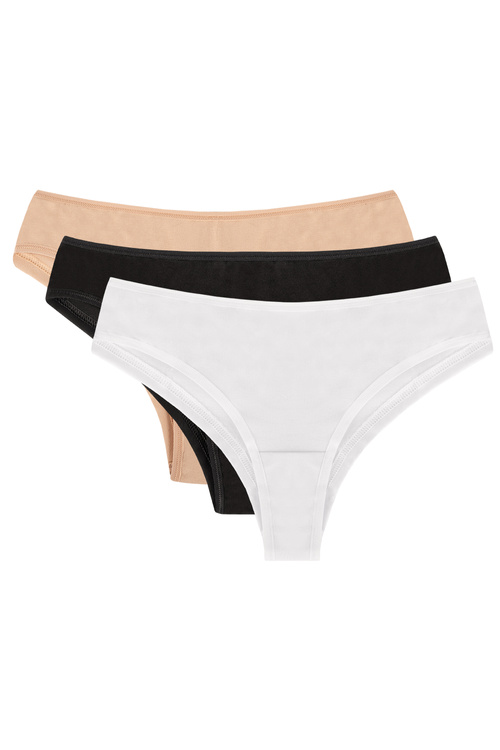 Vivisence 4018 3-pack Majtki brazyliany, beżowy/czarny/biały