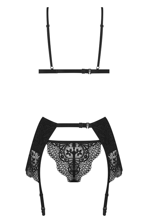 Beauty Night Obsidian Desire set BN6749 Нічна комплект: бюстгальтер + стрінги + пояс для панчіх, чорний