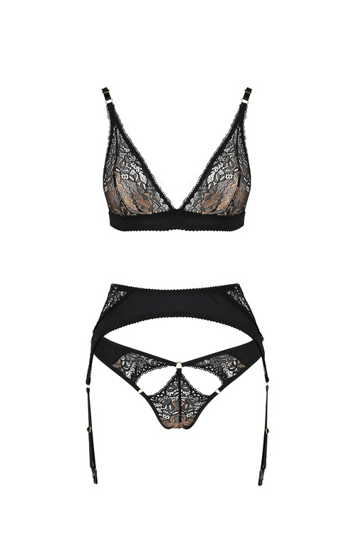 Casmir Divine set Nocna komplet biustonosz + stringi + pas do pończoch, black