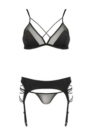 Avanua Quella set Nocna komplet biustonosz + stringi + pas do pończoch, black