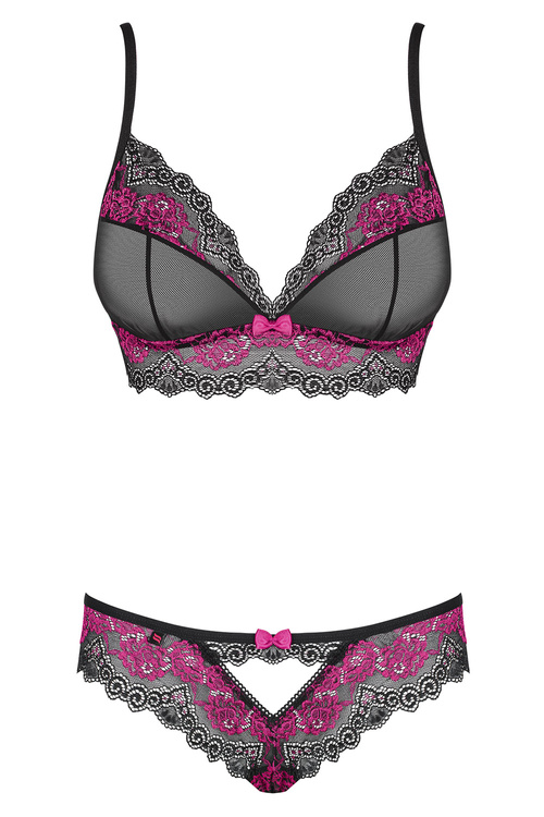 Obsessive Tulia set Nocna komplet biustonosz + stringi, czarny