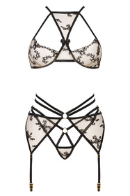 Beauty Night Aisha set BN6691 Нічна комплект: бюстгальтер + стрінги + пояс для панчіх, чорний