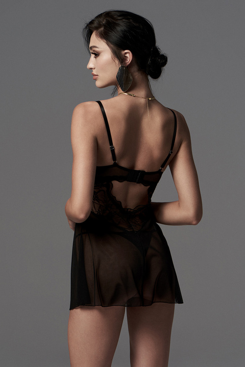 Exquisite Perisia babydoll & thong Nocna komplet koszulka + stringi, black