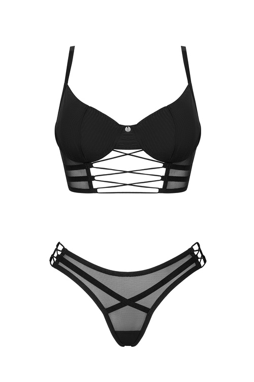 Obsessive Roxelia 2-pcs set Nocna komplet biustonosz + stringi, czarny