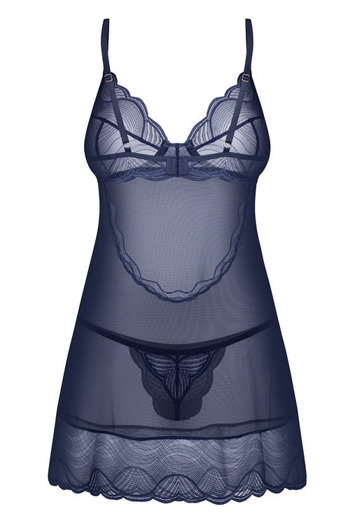 Obsessive Nightly Blue chemise Nocna komplet koszulka + stringi, navy blue