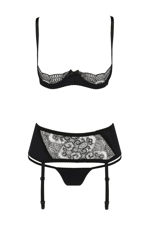 Casmir Alina set Nocna komplet półbiustonosz + stringi + pas do pończoch, black