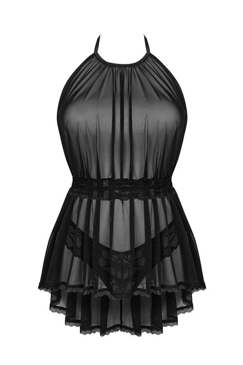 Obsessive Serafia babydoll Nocna komplet koszulka + stringi, czarny