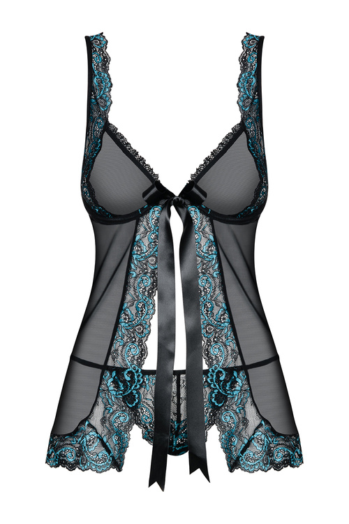 Obsessive Amanta babydoll Nocna komplet koszulka + stringi, czarny