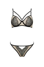 Passion Lorina set Nocna komplet biustonosz + stringi, beige