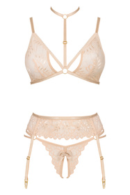 Beauty Night Noemi set BN6723 Нічна комплект: бюстгальтер + стрінги + пояс для панчіх, бежевий