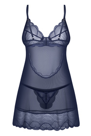 Obsessive Nightly Blue chemise Nocna komplet koszulka + stringi, navy blue