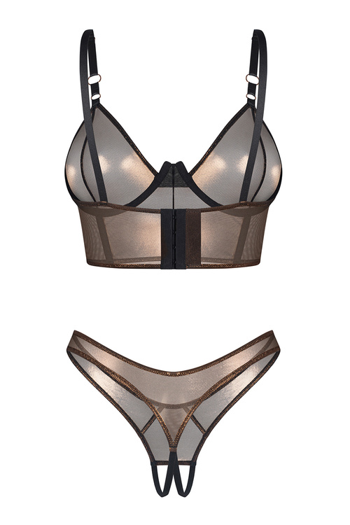 Obsessive Soranna top & crotchless thong Nocna komplet top + stringi, black