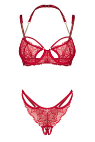 Obsessive Matildea 2-pcs crotchless set Nocna komplet biustonosz + stringi, czerwony