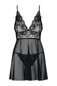 Obsessive Idillia babydoll Nocna komplet koszulka + stringi, black