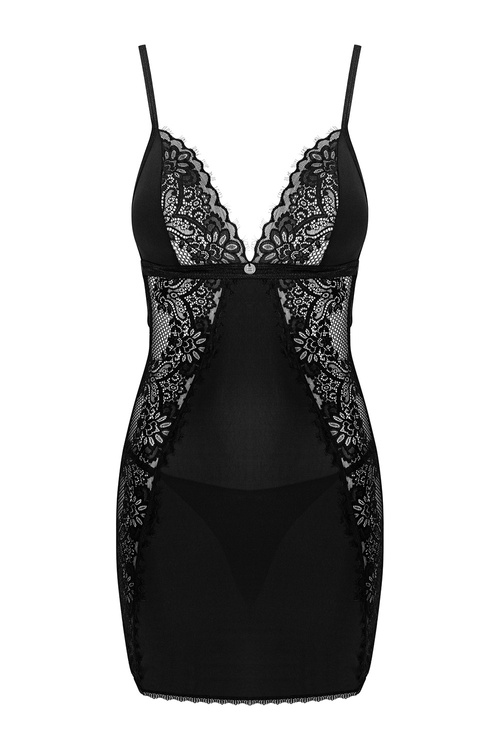 Obsessive Maderris chemise Nocna komplet koszulka + stringi, czarny