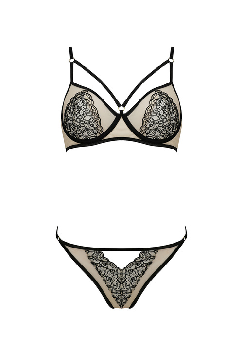 Passion Lorina set Nocna komplet biustonosz + stringi, beige