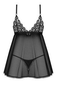 Obsessive Blomentis babydoll and thong Nocna komplet koszulka + stringi, czarny
