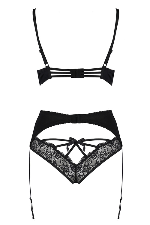 Avanua Aya set Nocna komplet biustonosz + figi + pas do pończoch, black