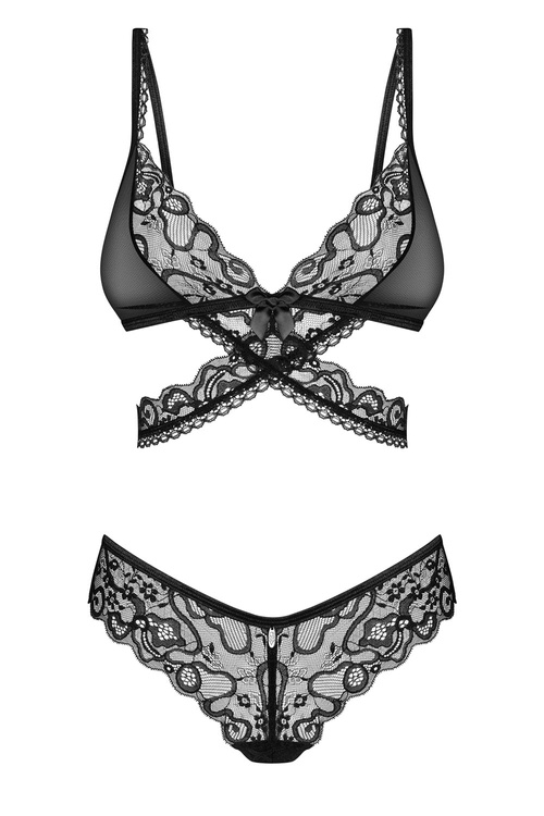 Obsessive Blomentis 2-pcs set Nocna komplet biustonosz + szorty, czarny