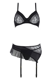 Casmir Kitasana set Nocna komplet biustonosz + stringi + pas do pończoch, black