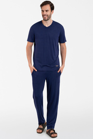 Italian Fashion Akord Men kr.r. dł.sp. Nocna piżama, granat