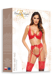 Beauty Night Rose set BN6696 Нічна комплект: бюстгальтер + стрінги + пояс для панчіх, червоний