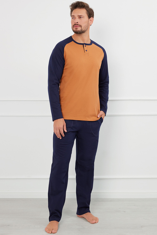Italian Fashion Aleksander dł.r. dł.sp. Nocna piżama, koniak/granat