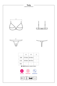 Obsessive Tulia cupless set Nocna komplet biustonosz + stringi, czarny