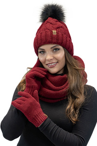 Vivisence 7014 Kmpl+R Komplet czapka+komin+rękawiczki, bordowy