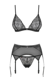 Obsessive Shibu Set Nocna komplet biustonosz + stringi + pas do pończoch, czarny