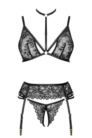 Beauty Night Noemi set BN6700 Нічна комплект: бюстгальтер + стрінги + пояс для панчіх, чорний