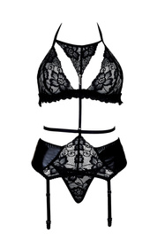 Beauty Night Alanis set BN6597 Нічна комплект: бюстгальтер + стрінги + пояс для панчіх, чорний
