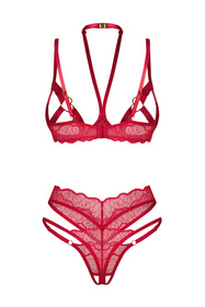 Obsessive Cupide Desir 2-pcs set Nocna komplet biustonosz + stringi, red