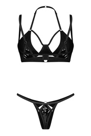 Obsessive Keira Lise 2-pcs set Nocna komplet biustonosz + stringi, czarny