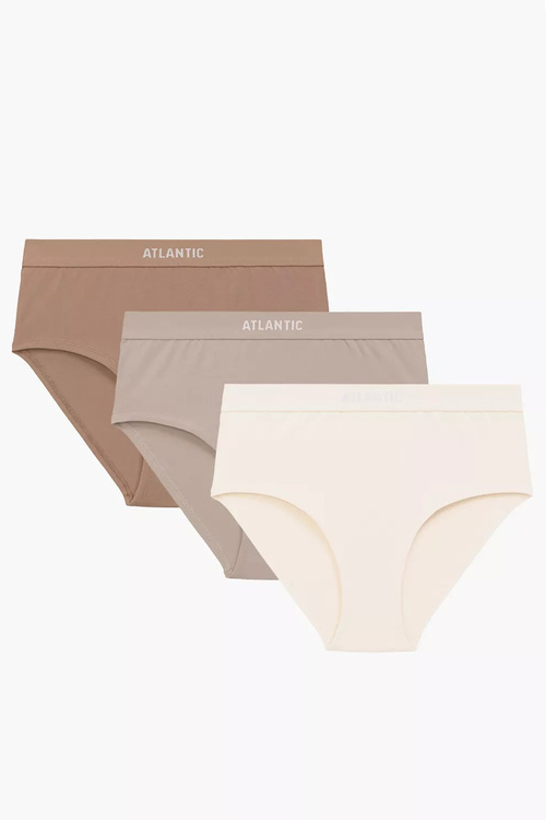 Atlantic 3CLP-009B 3-pack Majtki wysokie figi, ecru/beżowy/ciemnobeżowy