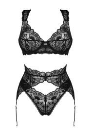 Obsessive Donna Dream 3-pcs set Nocna komplet biustonosz + stringi + pas do pończoch, czarny